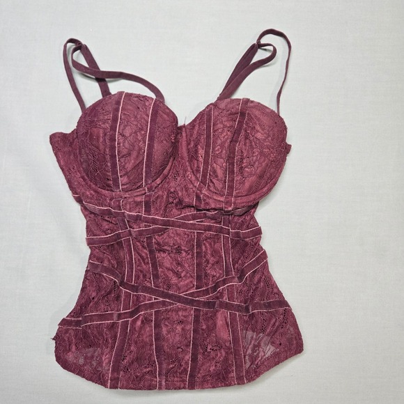 Charlotte Russe Tops - Y2K Charlotte Russe Corset Top XS Burgundy Lace Bustier Vamp Goth Grunge